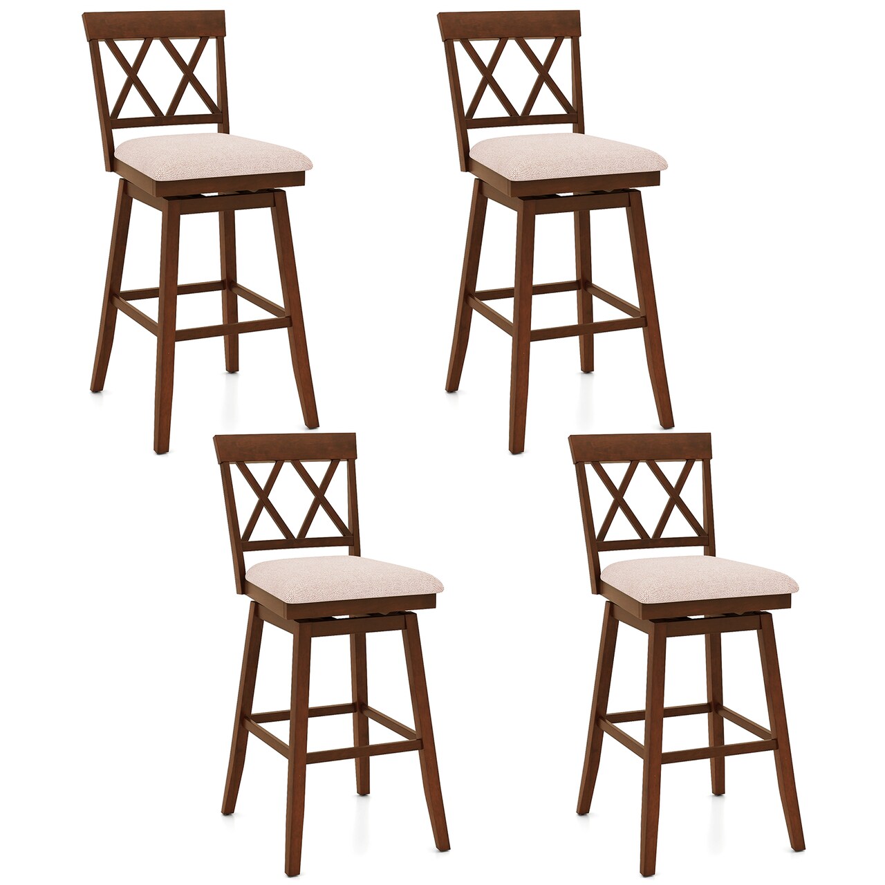 Costway 29" Bar Stool Wooden Chair Set of 1/2/3/4 with Contoured Backrest Swivel Padded Seat Oak